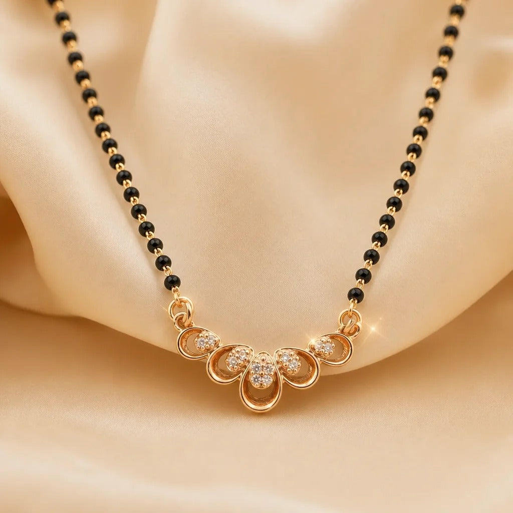Elegance Designer Gold-Plated Diamond Mangalsutra with Black Beads