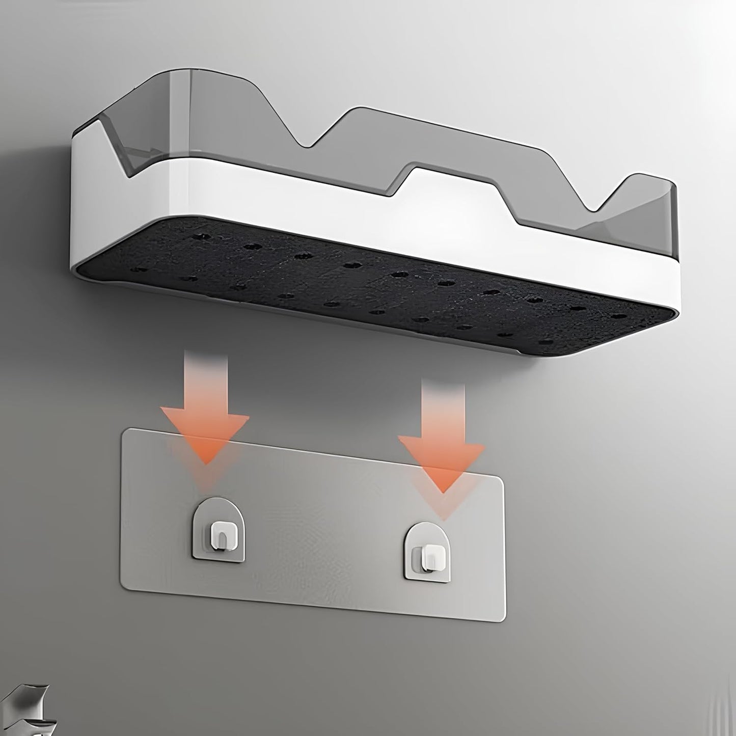 Bathroom Shelf Organizer with Drain Tray & Adhesive Stickers – No-Drill Wall Mounted Plastic Wall Shelf (Number of Shelves - 1, Black, White)