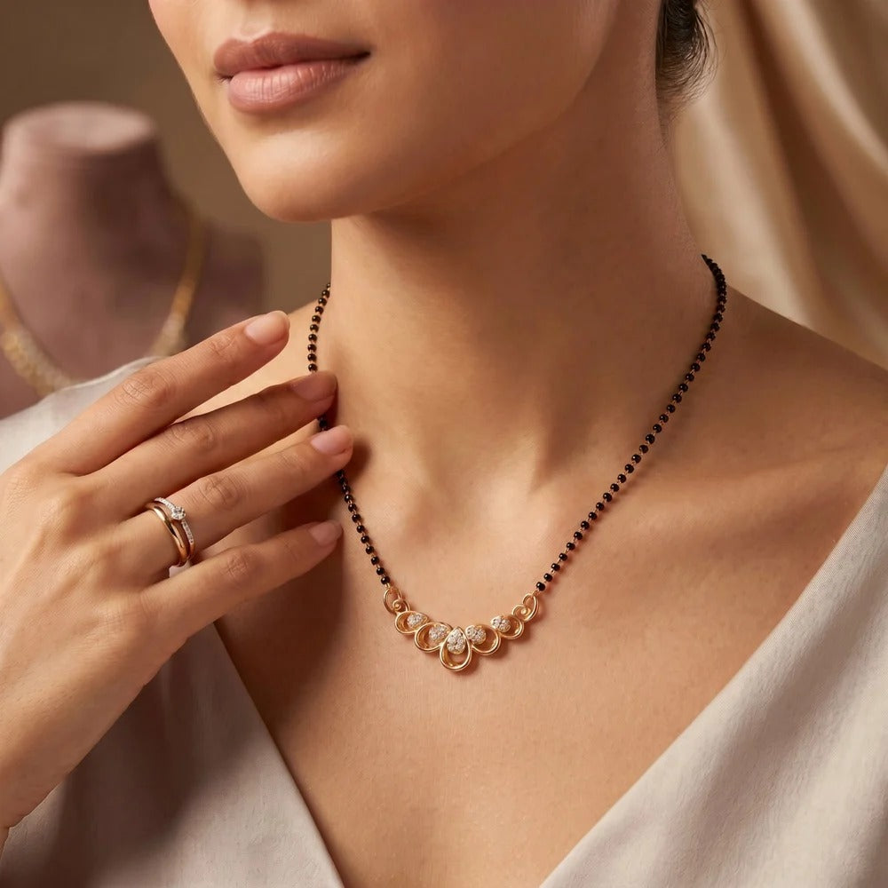 Elegance Designer Gold-Plated Diamond Mangalsutra with Black Beads