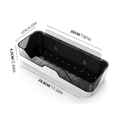 Bathroom Shelf Organizer with Drain Tray & Adhesive Stickers – No-Drill Wall Mounted Plastic Wall Shelf (Number of Shelves - 1, Black, White)