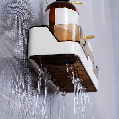 Bathroom Shelf Organizer with Drain Tray & Adhesive Stickers – No-Drill Wall Mounted Plastic Wall Shelf (Number of Shelves - 1, Black, White)