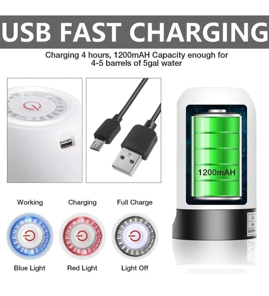 Automatic Electric Water Dispenser Pump for 20L Bottle | Portable USB Charging Wireless Water Bottle Pump